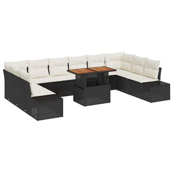 vidaXL Garten-Sofa-Set mit Speicher 11 pcs Schwarz Poly Rattan