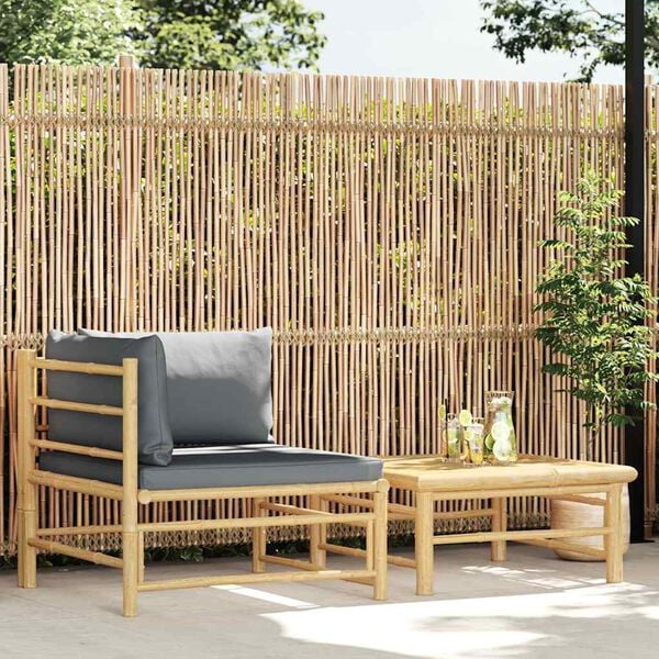 vidaXL 2-tlg. Garten-Lounge-Set mit Dunkelgrauen Kissen Bambus