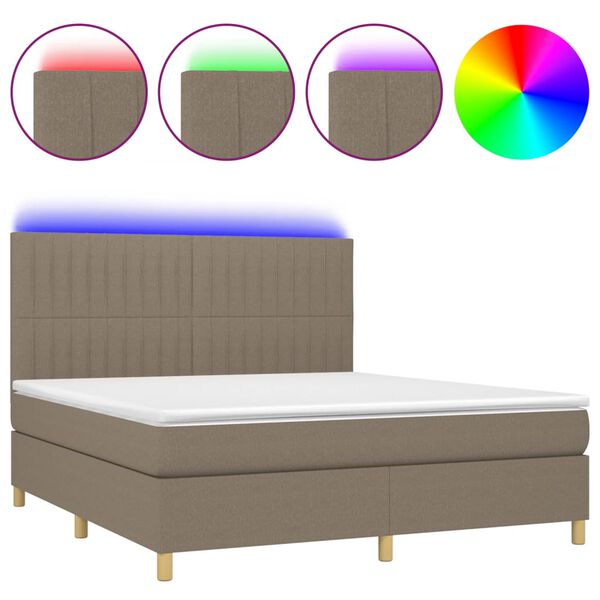 vidaXL Boxspringbett mit Matratze & LED Taupe 160x200 cm Stoff