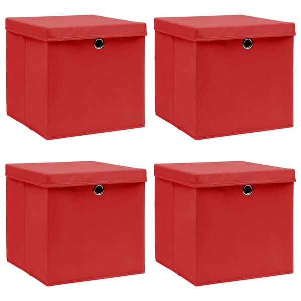 vidaXL Aufbewahrungsboxen mit Deckeln 4 Stk. Rot 32x32x32 cm Stoff