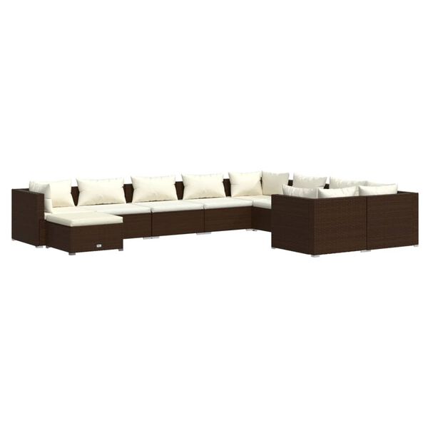vidaXL 10-tlg. Garten-Lounge-Set mit Kissen Poly Rattan Braun