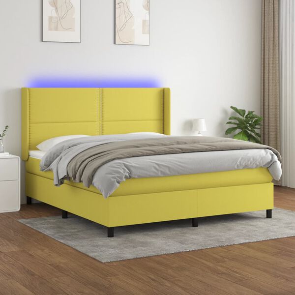 vidaXL Boxspringbett mit Matratze & LED Grün 180x200 cm Stoff
