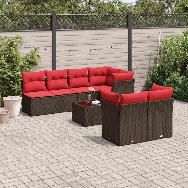 vidaXL 8-tlg. Garten-Sofagarnitur mit Kissen Braun Poly Rattan