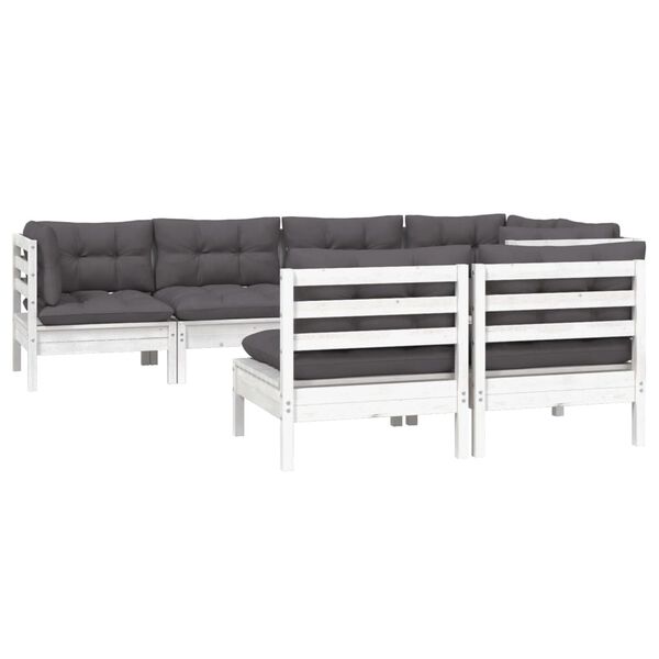 vidaXL 7-tlg. Garten-Lounge-Set mit Kissen Weiß Kiefer Massivholz