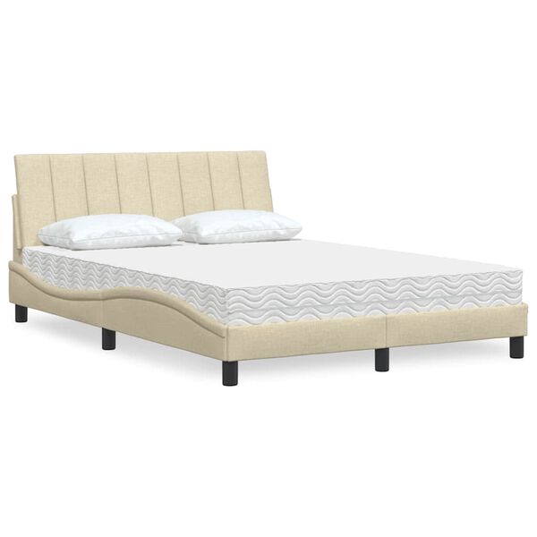 vidaXL Bett mit Matratze "Hanko" Creme 120x200 cm Stoff