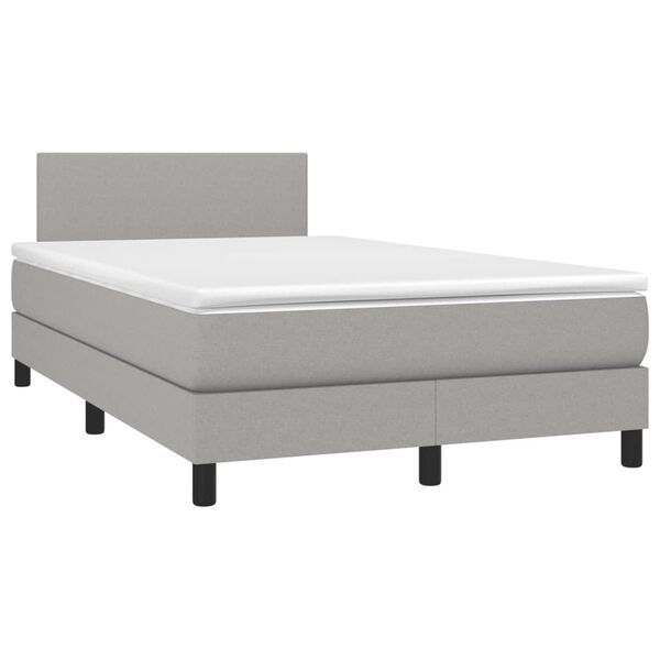 vidaXL Boxspringbett mit Matratze & LED Hellgrau 120x200 cm Stoff