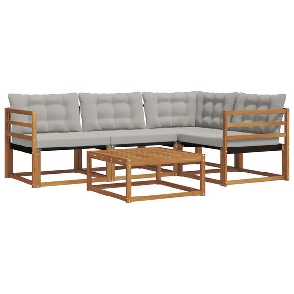 vidaXL Outdoor-Sofagarnitur mit Kissen 5 pcs Nat&uuml;rlich und Hellgrau