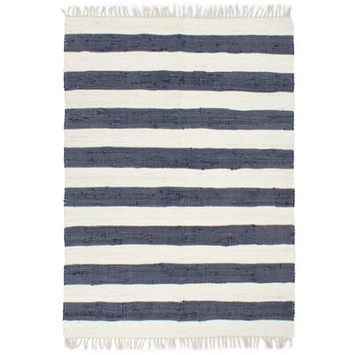 vidaXL Handgewebter Chindi-Teppich Baumwolle 120x170cm Blau und Weiß