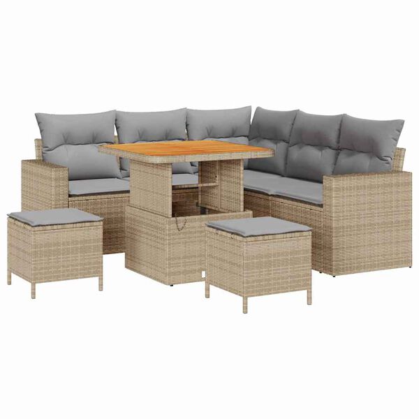 vidaXL Gartensofa-set mit Kissen 9 pcs Beige und Hellgrau Poly-Rattan