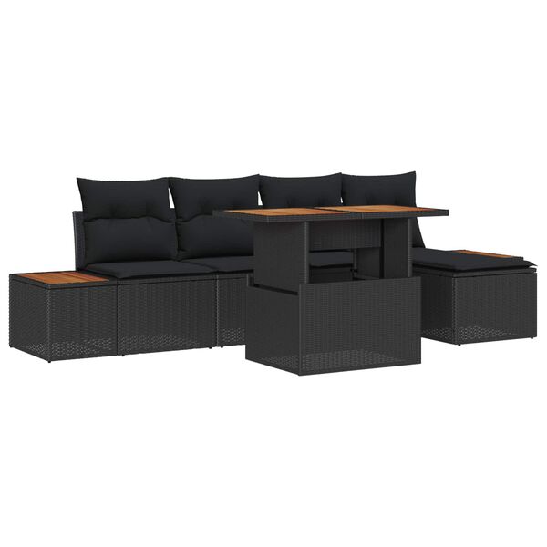 vidaXL Garten-Sofa-Set mit Speicher 6 pcs Schwarz Poly Rattan
