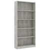 vidaXL B&uuml;cherregal 5 F&auml;cher Betongrau 80x24x175 cm Holzwerkstoff