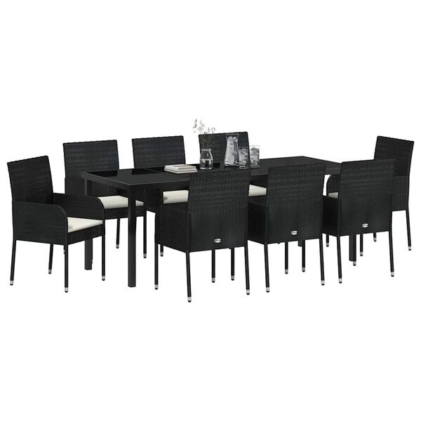 vidaXL Garten Essgruppe mit Kissen 9 pcs Schwarz Poly-Rattan