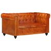 vidaXL Chesterfield-Sofa 2-Sitzer Hellbraun Echtleder