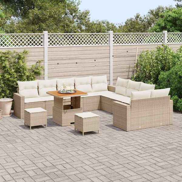 vidaXL Gartensofa-set mit Kissen 13 pcs Beige Poly-Rattan