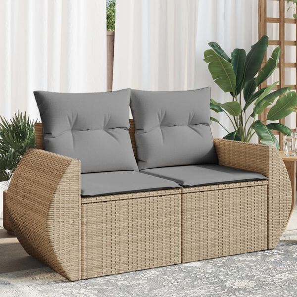 vidaXL Gartensofa mit Kissen 2-Sitzer Beige Poly Rattan
