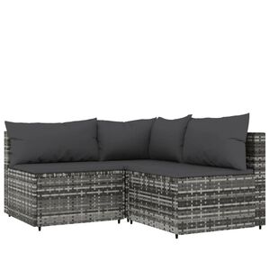 vidaXL 3-tlg. Garten-Lounge-Set mit Kissen Grau Poly Rattan