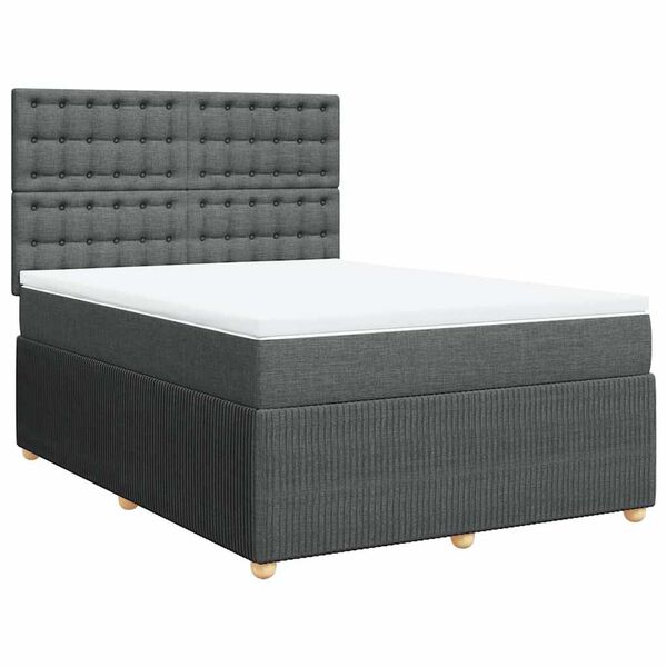 vidaXL Boxspringbett mit Matratze Dunkelgrau 140x200 cm Stoff