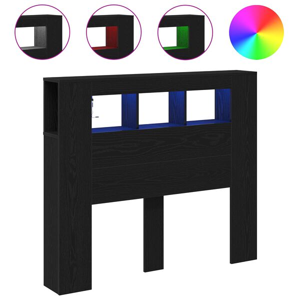 vidaXL LED Kopfteil Schwarz Eichen-Optik 120 x 18,5 x 103,5 cm