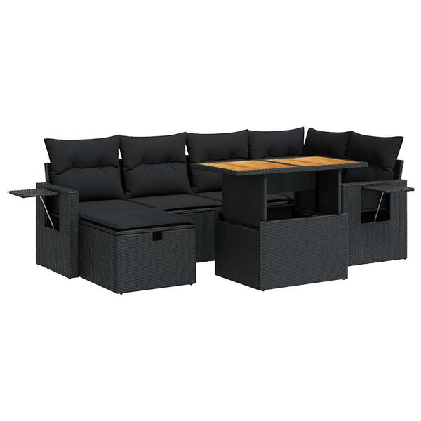 vidaXL 8-tlg. Garten-Sofagarnitur mit Kissen Schwarz Poly Rattan