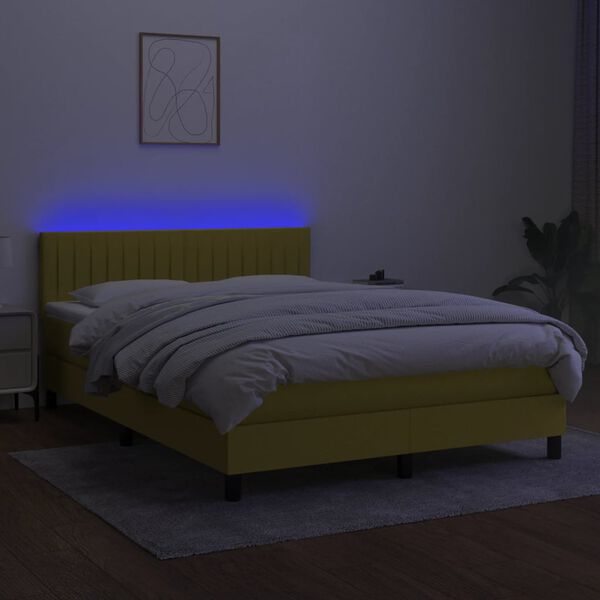 vidaXL Boxspringbett mit Matratze & LED Gr&uuml;n 140x200 cm Stoff