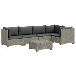 vidaXL 6 Stk. Rattan Lounge Set mit Kissen GENDT Naturrattan Kubu Grau