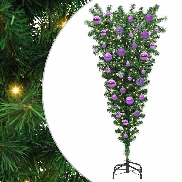 vidaXL Umgedrehter Kunst Weihnachtsbaum mit Kugelset Gr&uuml;n 120 cm PVC