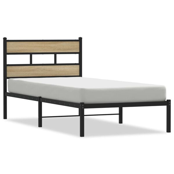 vidaXL Metallbett ohne Matratze Sonoma-Eiche 100x190 cm