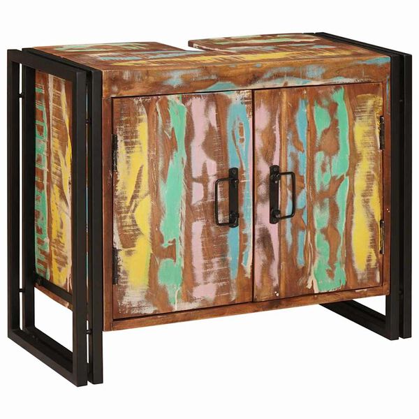 vidaXL Waschbeckenunterschrank mit Tür Massivholz Altholz und Eisen