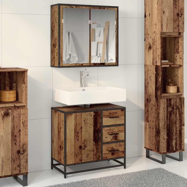 vidaXL Badezimmerm&ouml;bel-Set mit Regal 2 pcs Altholz Holzwerkstoff