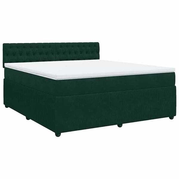 vidaXL Boxspringbett mit Matratze Dunkelgr&uuml;n 180x200 cm Samt