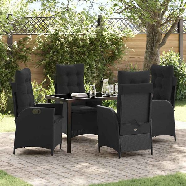 vidaXL Garten Essgruppe mit Kissen 5 pcs Schwarz Poly-Rattan