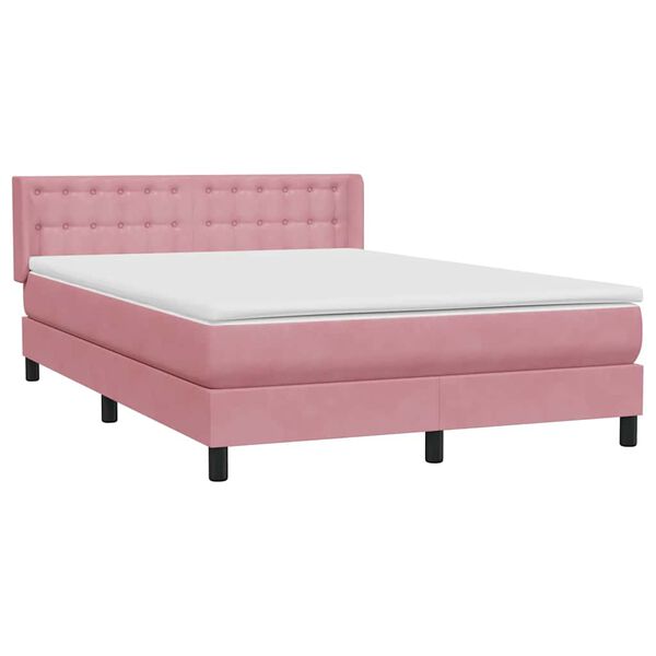 vidaXL Boxspringbett mit Matratze Rosa 140x220 cm Samt