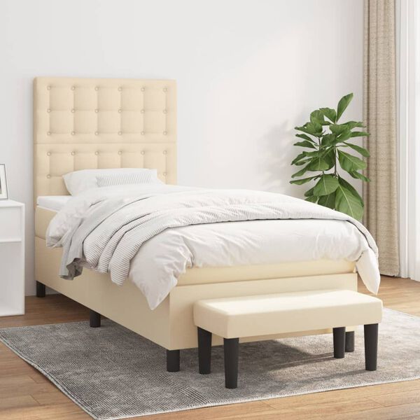 vidaXL Boxspringbett mit Matratze Creme 80x200 cm Stoff