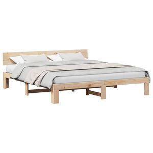 vidaXL Bettrahmen mit Kopfteil Natur 200 x 200 cm Massives Kiefernholz