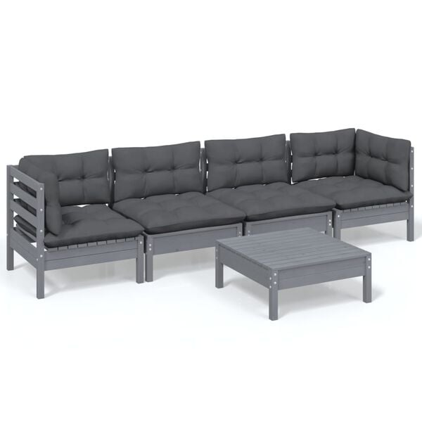 vidaXL 5-tlg. Garten-Lounge-Set mit Kissen Kiefer Massivholz