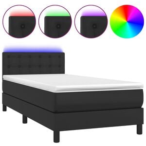 vidaXL Boxspringbett mit Matratze & LED Schwarz 80x200 cm Kunstleder