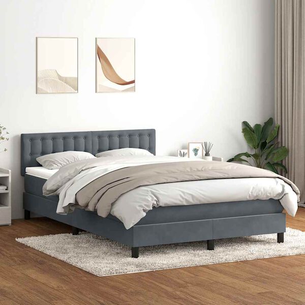 vidaXL Boxspringbett mit Matratze Dunkelgrau 140x220 cm Samt