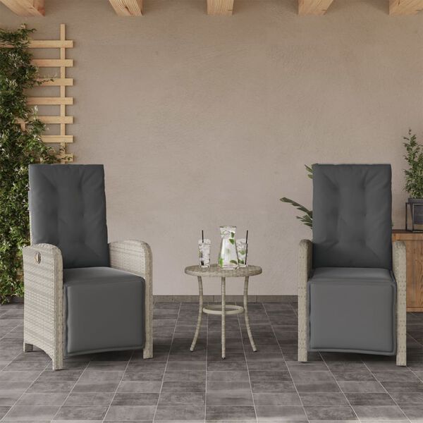 vidaXL 3-tlg. Bistro-Set mit Kissen Hellgrau Poly Rattan