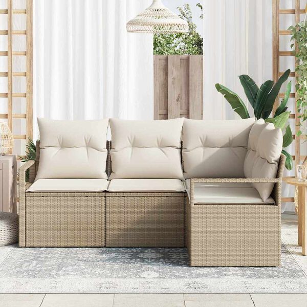 vidaXL Sofa Set mit Kissen Beige Poly Rattan