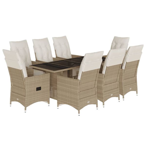 vidaXL 9-tlg. Garten-Bistro-Set mit Kissen Beige Poly Rattan