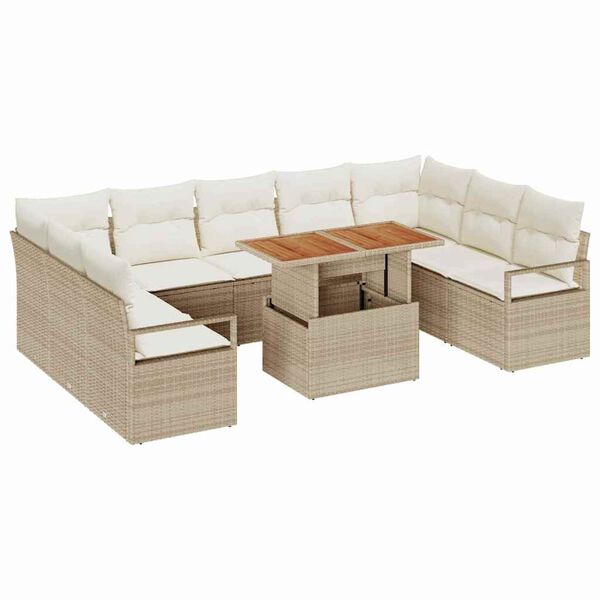 vidaXL Garten-Sofa-Set mit Kissen mit Kissen 10 pcs Beige und Creme