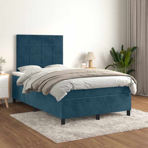 vidaXL Boxspringbett mit Matratze Dunkelblau 120x190 cm Samt