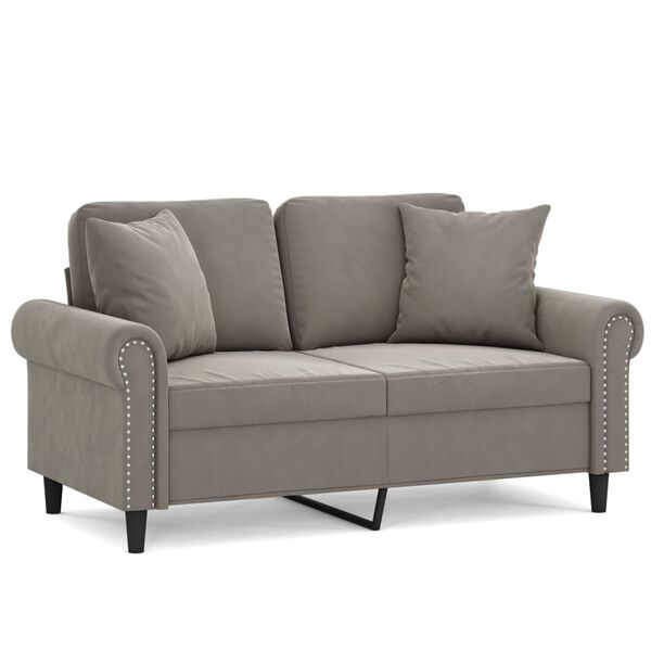 vidaXL 2-Sitzer-Sofa mit Kissen Hellgrau 120 cm Samt