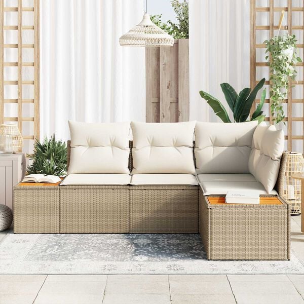 vidaXL Garten-Sofa-Set mit Kissen 5 pcs Beige Poly-Rattan