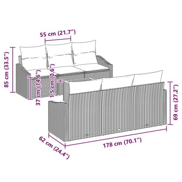 vidaXL Gartensofa-set mit Kissen 7 pcs Schwarz Poly-Rattan