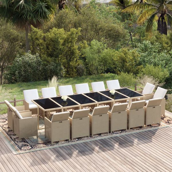 vidaXL 17-tlg. Garten-Essgruppe mit Kissen Poly Rattan Beige