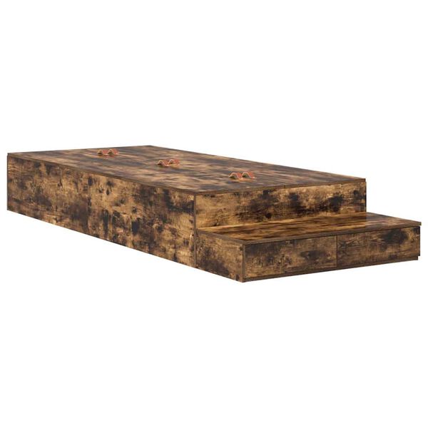 vidaXL Aufbewahrungsbettgestell Geräucherte Eiche 100 cm Holzwerkstoff