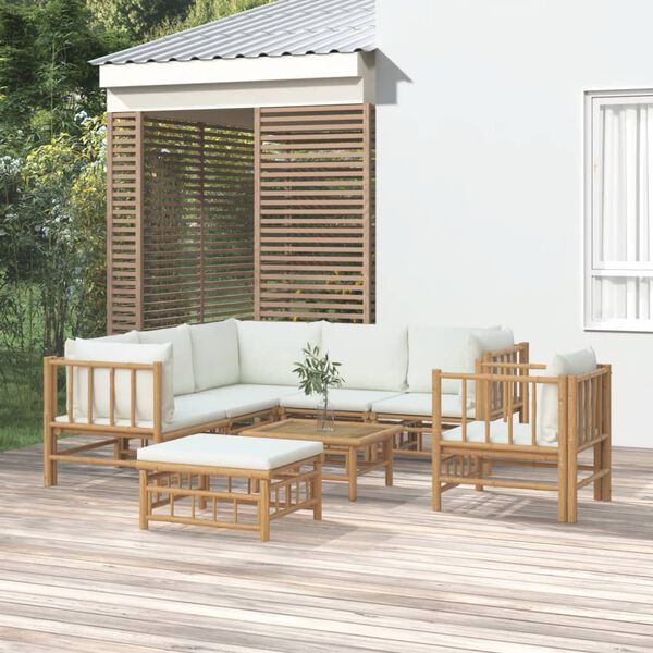 vidaXL 8-tlg. Garten-Lounge-Set mit Cremeweißen Kissen Bambus