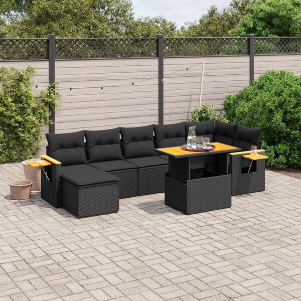 vidaXL 8-tlg. Garten-Sofagarnitur mit Kissen Beige Poly Rattan Akazie