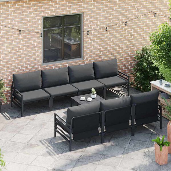 vidaXL Gartensofa-set mit Kissen 8 pcs Schwarz Stahl